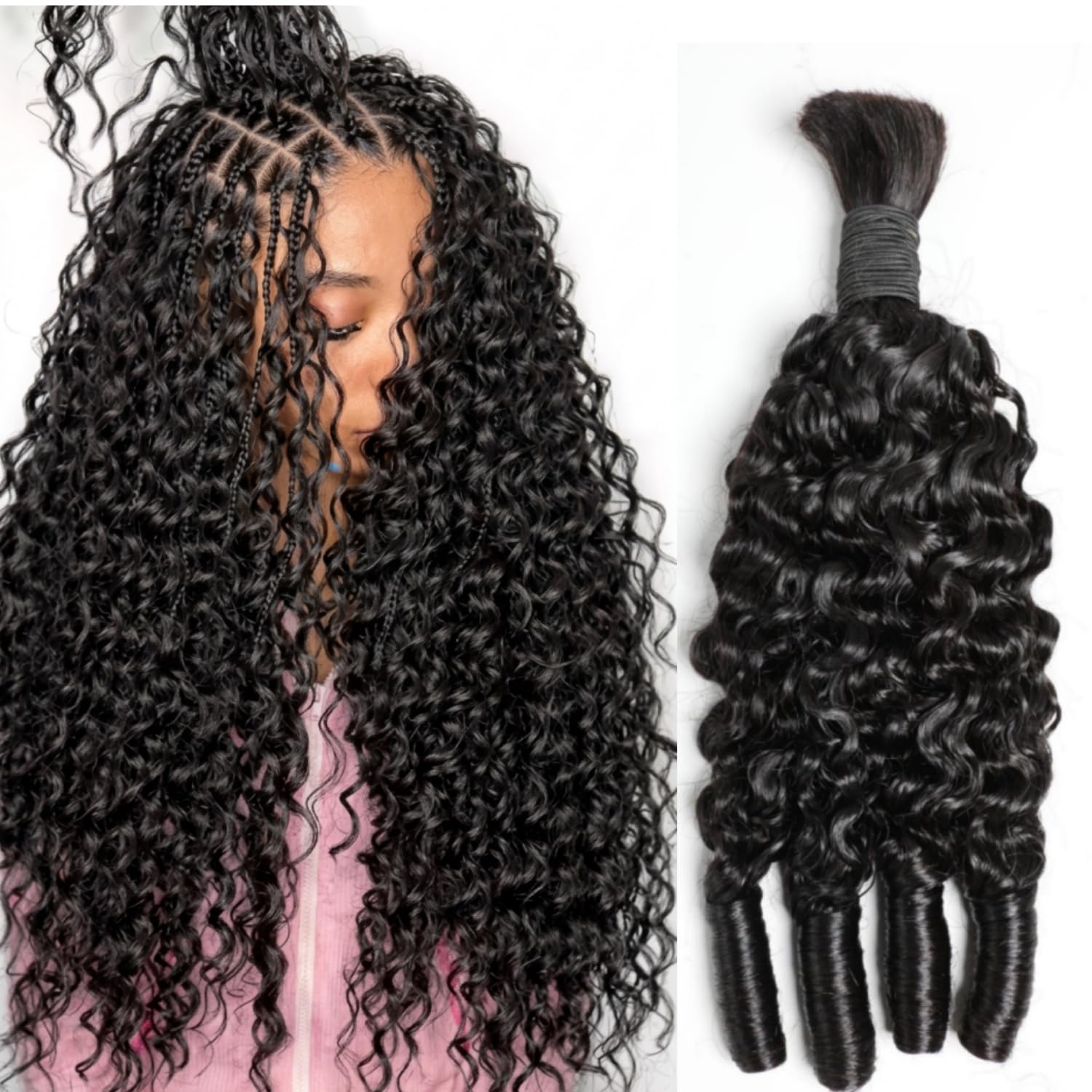 Water Wave Bulk Human Hair For Braiding - Rambut Manusia Untuk Kepang Boho, Bundel