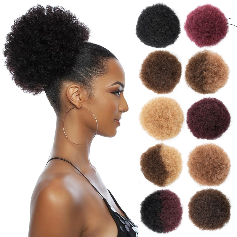 Drawstring Afro Curly Puff Ponytail - 100% Rambut Manusia 8 Inci Pendek