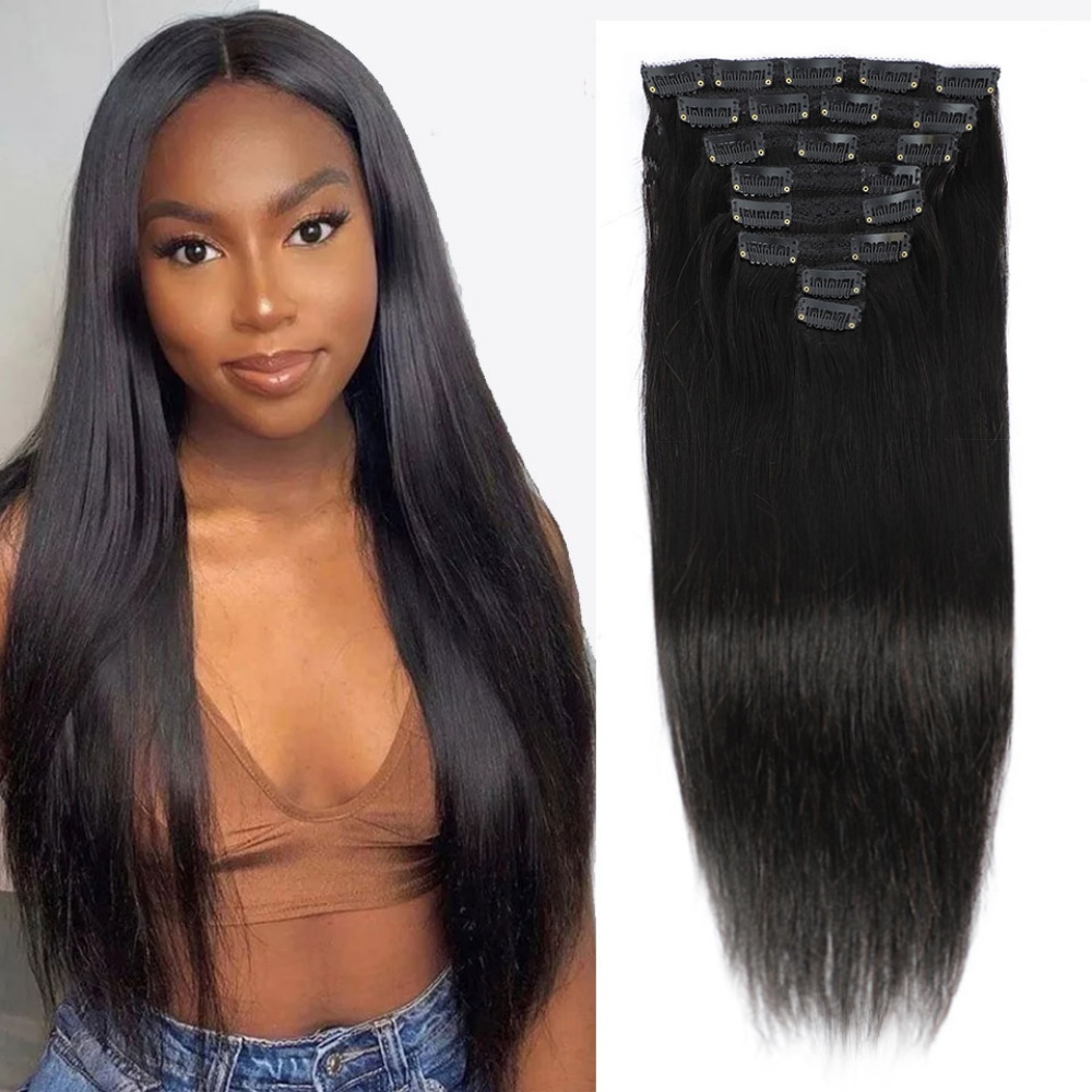 Seamless Clip In Hair Extensions Human Hair - Ekstensi Rambut Asli Clip In Lurus