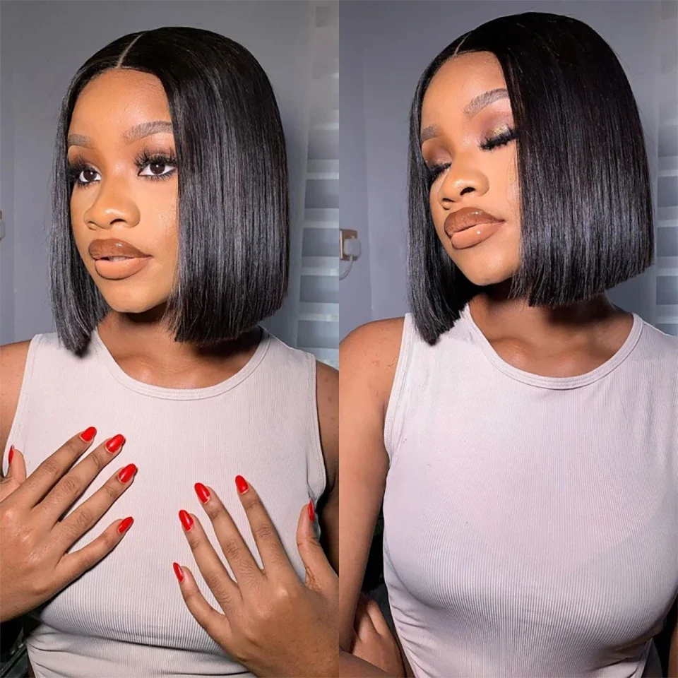 Glueless Wear And Go Human Hair Wig - Wig Bob Pendek Lurus Rambut Manusia