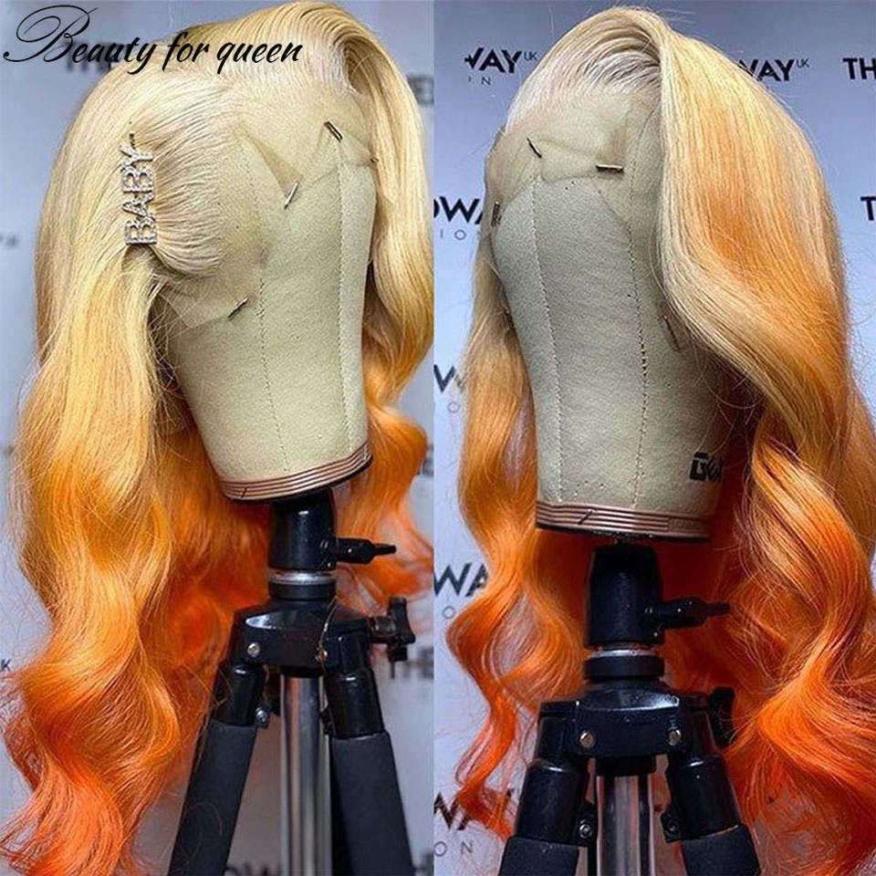 613 Blonde Body Wave Lace Front Wig - Wig Rambut Asli Brasil Warna Oranye