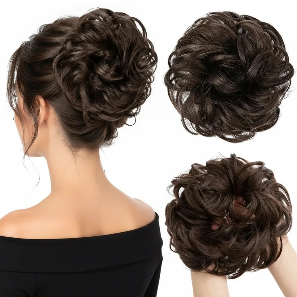 Claw Clip Messy Bun Hair Piece - Aksesori rambut berbentuk sanggul keriting bergelombang