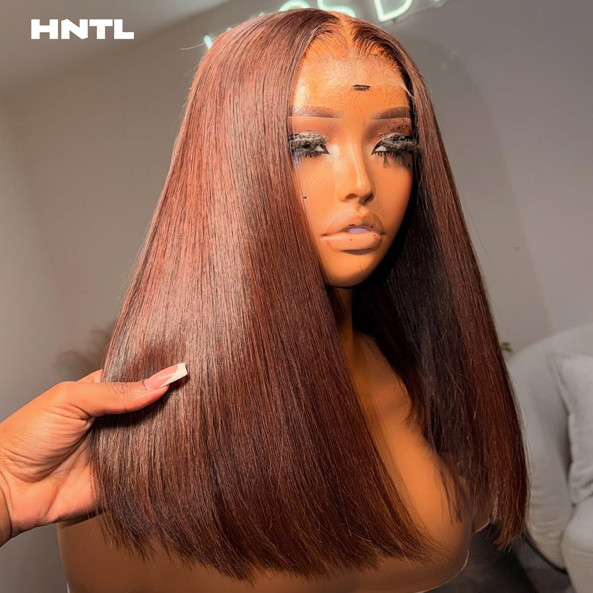 Pre Parted 13X4 Lace Front Bob Wig - Wig Bob Warna Cokelat Tanpa Lem,