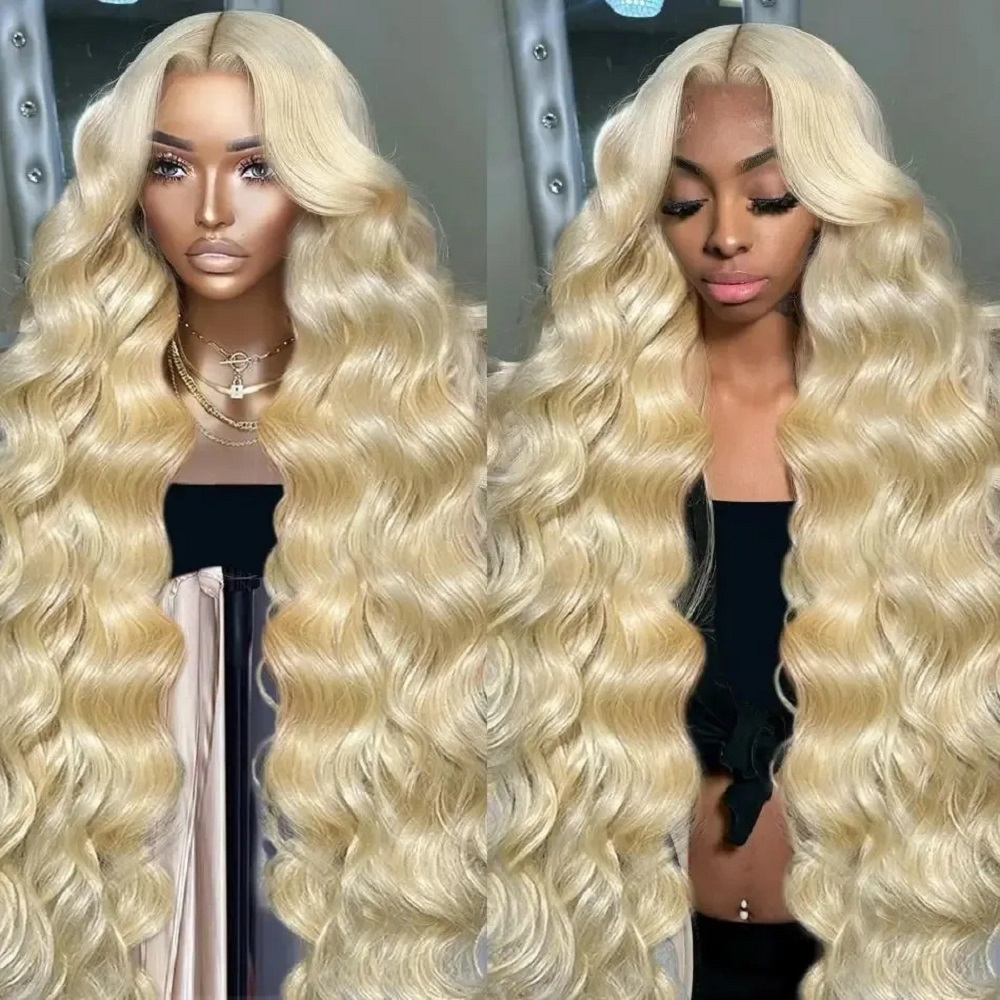 613 Blonde Body Wave Lace Front Wig - Wig Rambut Manusia 46 Inci HD