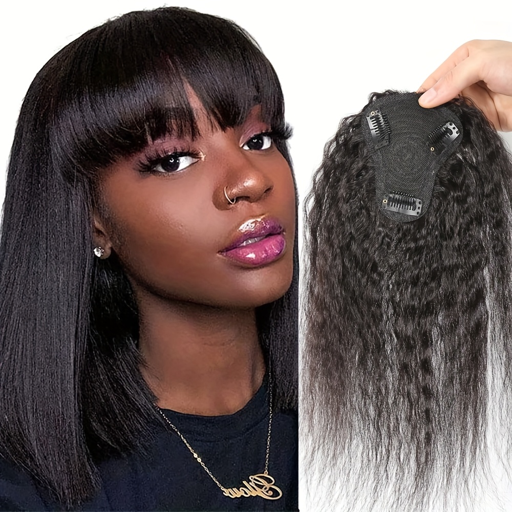 Hair Clips - Rambut Topper Lurus Keriting dengan Poni,