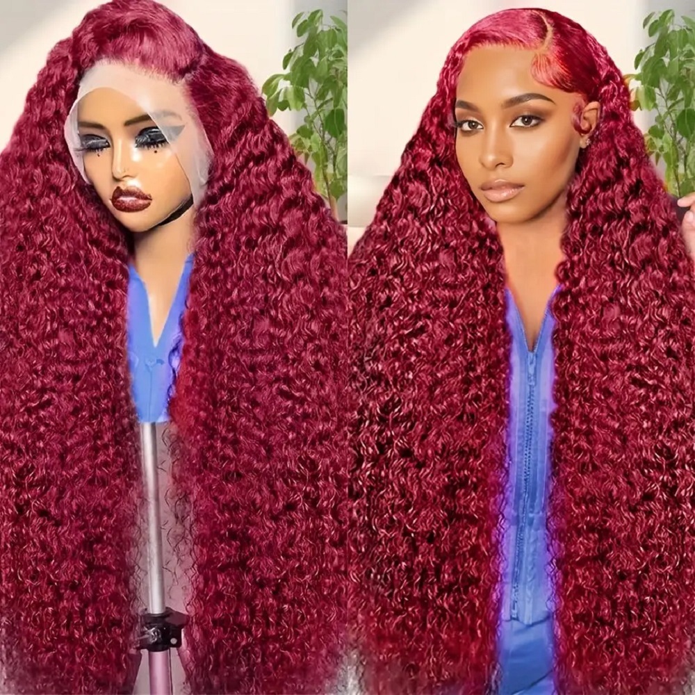 Lace Front Wigs - Wig Rambut Manusia Burgundy Deep Wave
