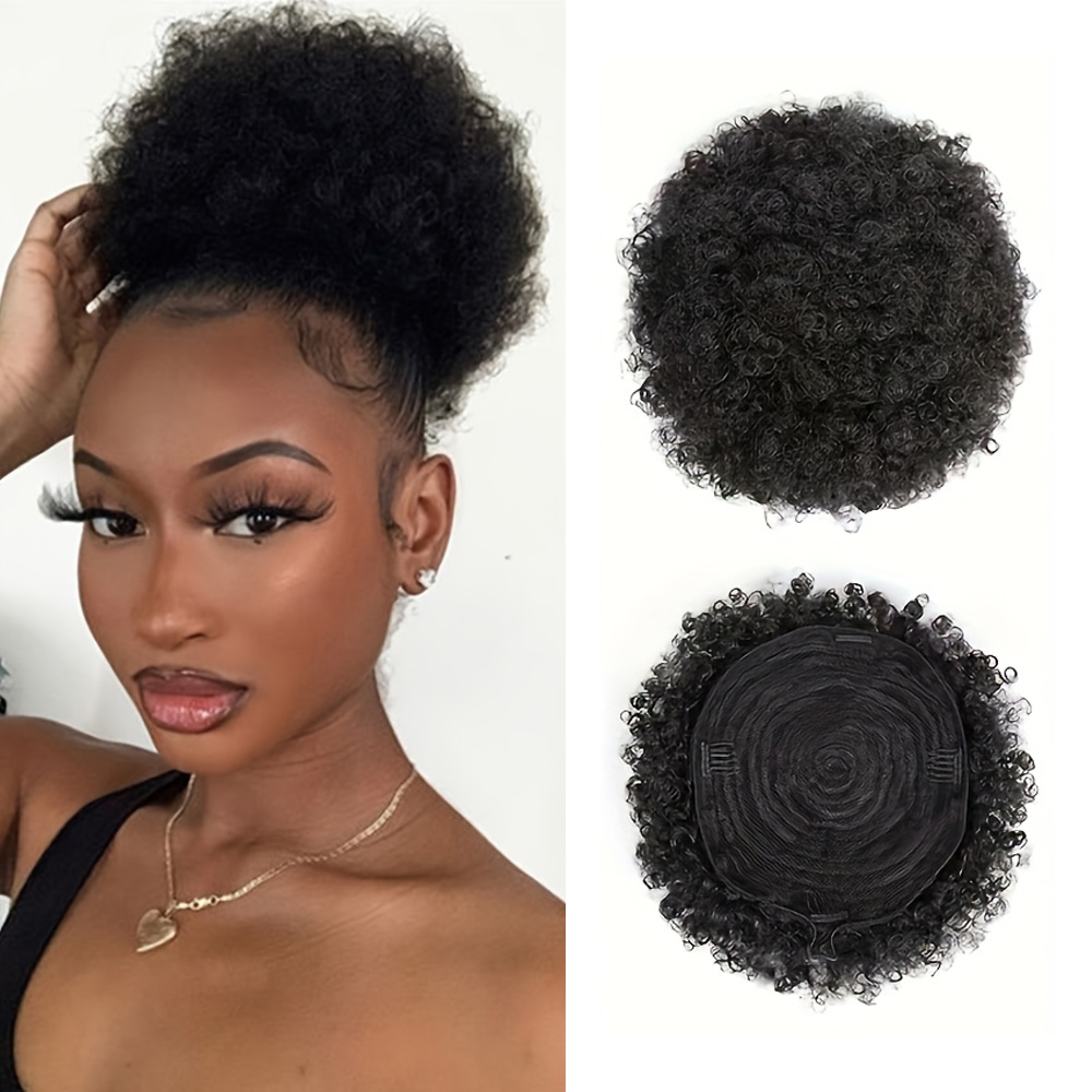 Drawstring Afro Curly Puff Ponytail - Afro Kinky Puffs 100% Rambut Asli