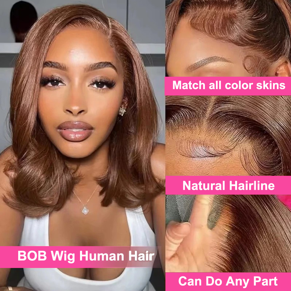 Wig Bob Lurus Cokelat 13X4, Wi - Glueless Wear And Go Human Hair Wig ulasan dan harga