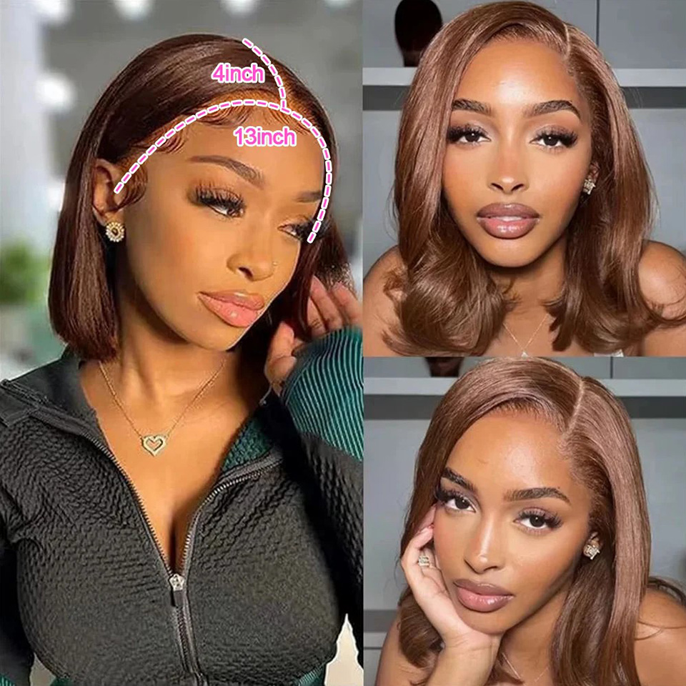 Wig Bob Lurus Cokelat 13X4, Wi - Glueless Wear And Go Human Hair Wig ulasan dan harga