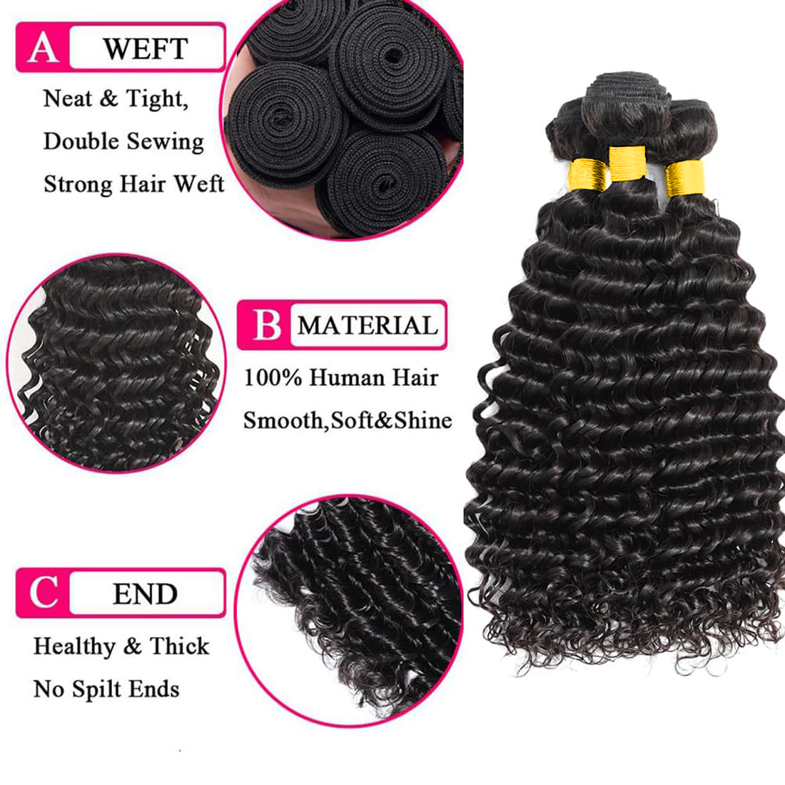 Rambut Manusia Deep Wave denga - Deep Wave 3 Bundles With Closure ulasan dan harga