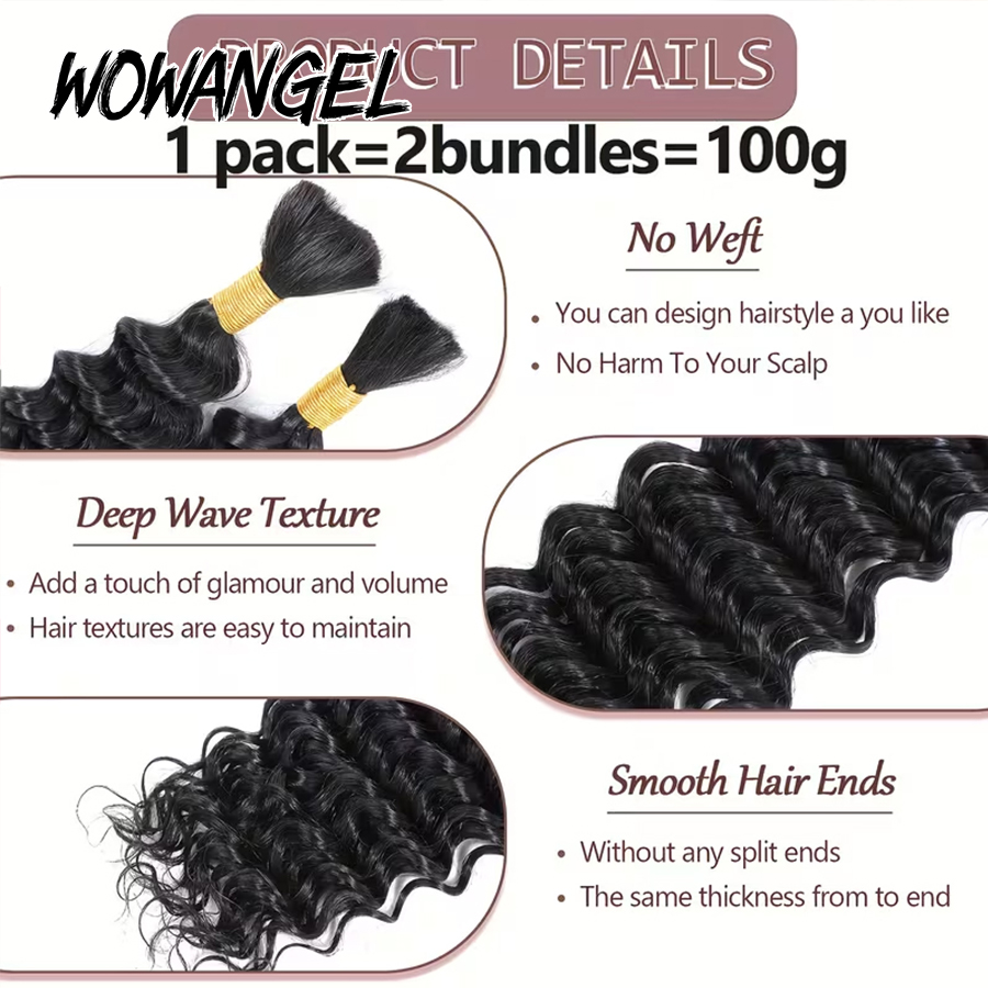Rambut Asli Boho Braids Deep W - Water Wave Bulk Human Hair For Braiding ulasan dan harga