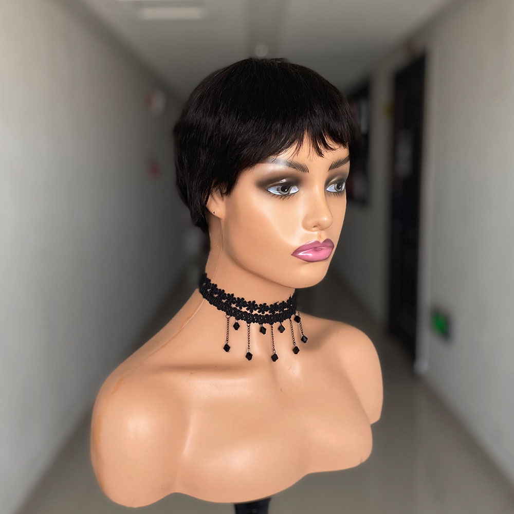 Wig Rambut Manusia Lurus Pende - Short Pixie Cut Wig Human Hair Cheap ulasan dan harga