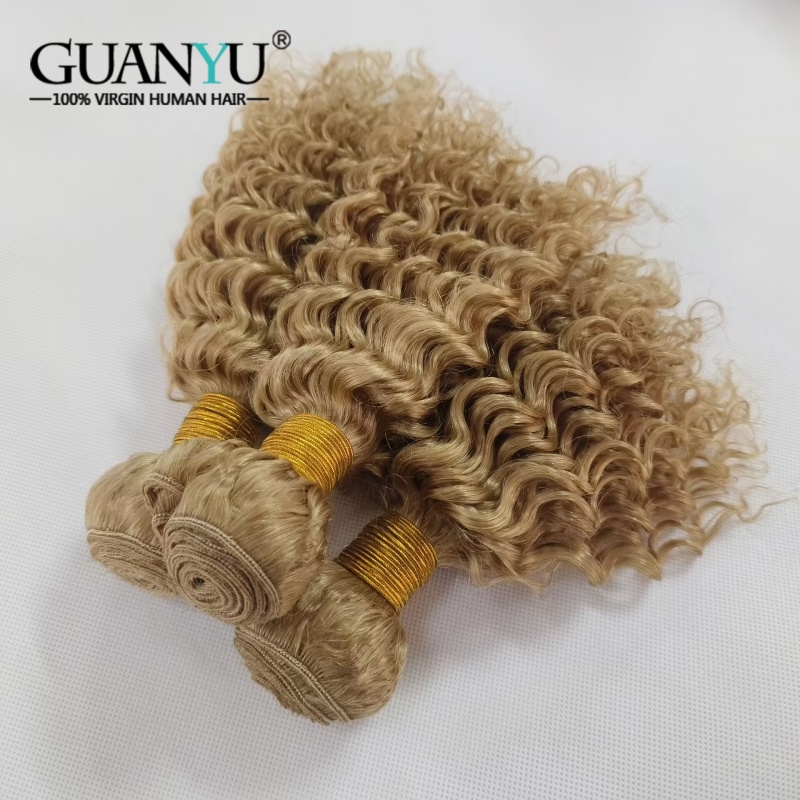 #27 Honey Blonde Deep Wave Omb - Deep Wave 3 Bundles With Closure ulasan dan harga