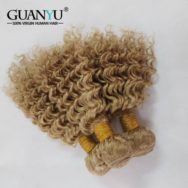 #27 Honey Blonde Deep Wave Omb - Deep Wave 3 Bundles With Closure ulasan dan harga