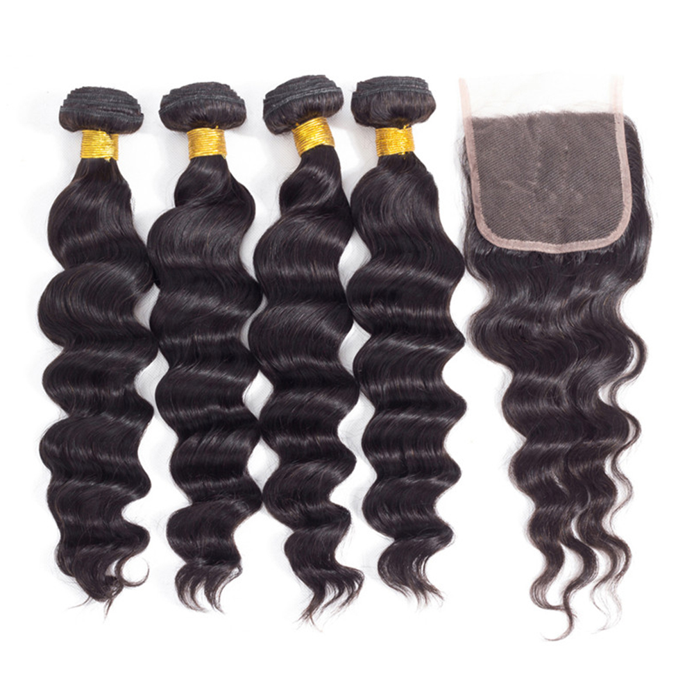 Rambut Manusia 30 Inch Loose W - Deep Wave 3 Bundles With Closure ulasan dan harga