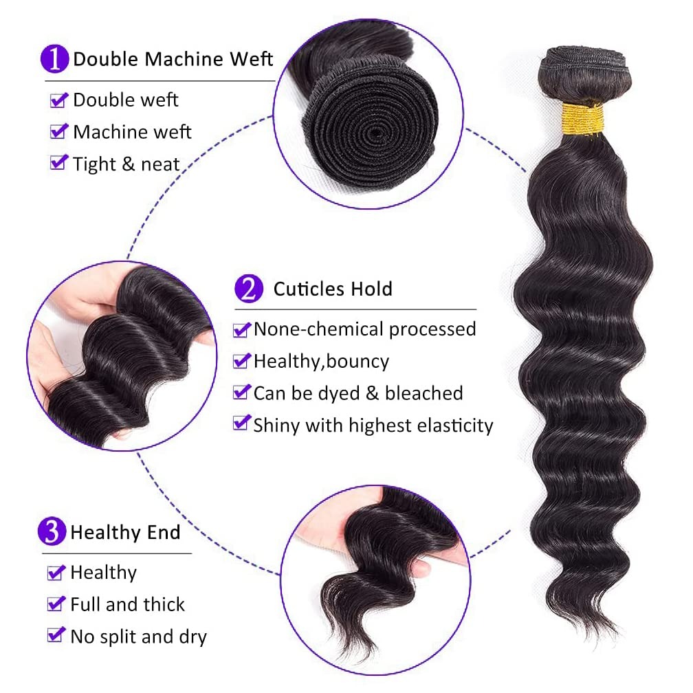 Rambut Manusia 30 Inch Loose W - Deep Wave 3 Bundles With Closure ulasan dan harga