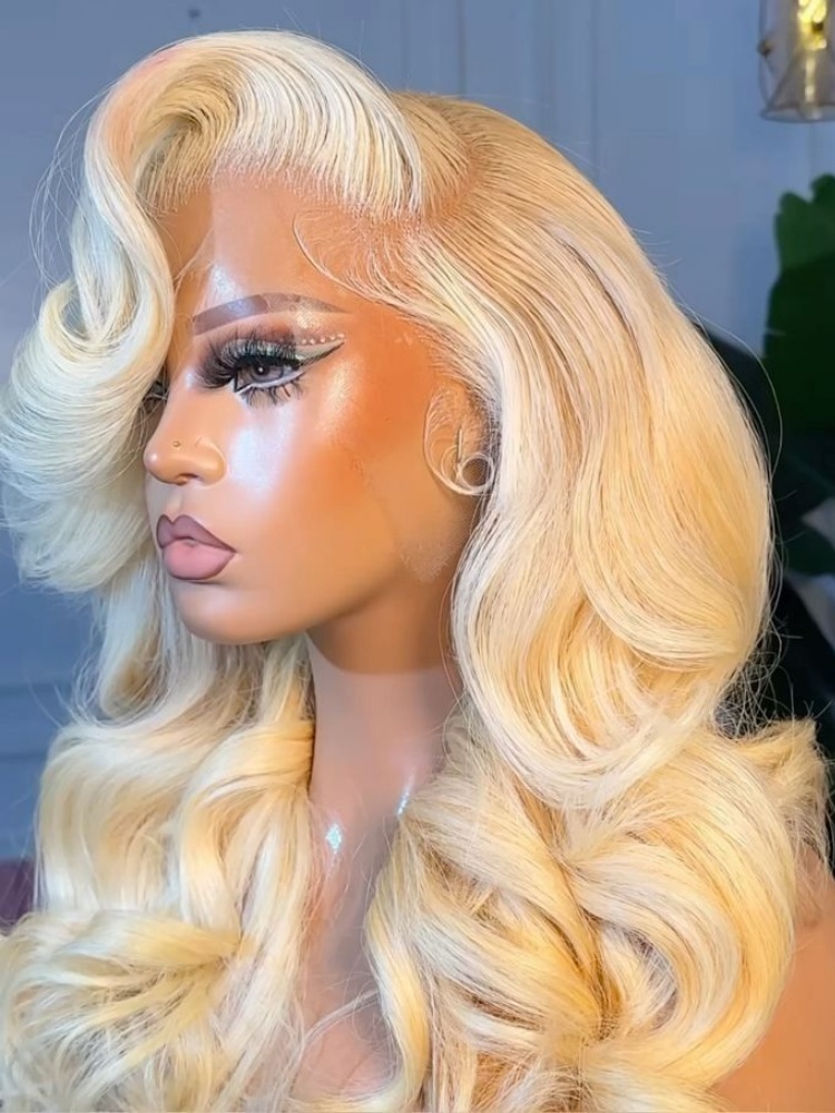 Wig Rambut Asli Honey Blonde 6 - 613 Blonde Body Wave Lace Front Wig ulasan dan harga