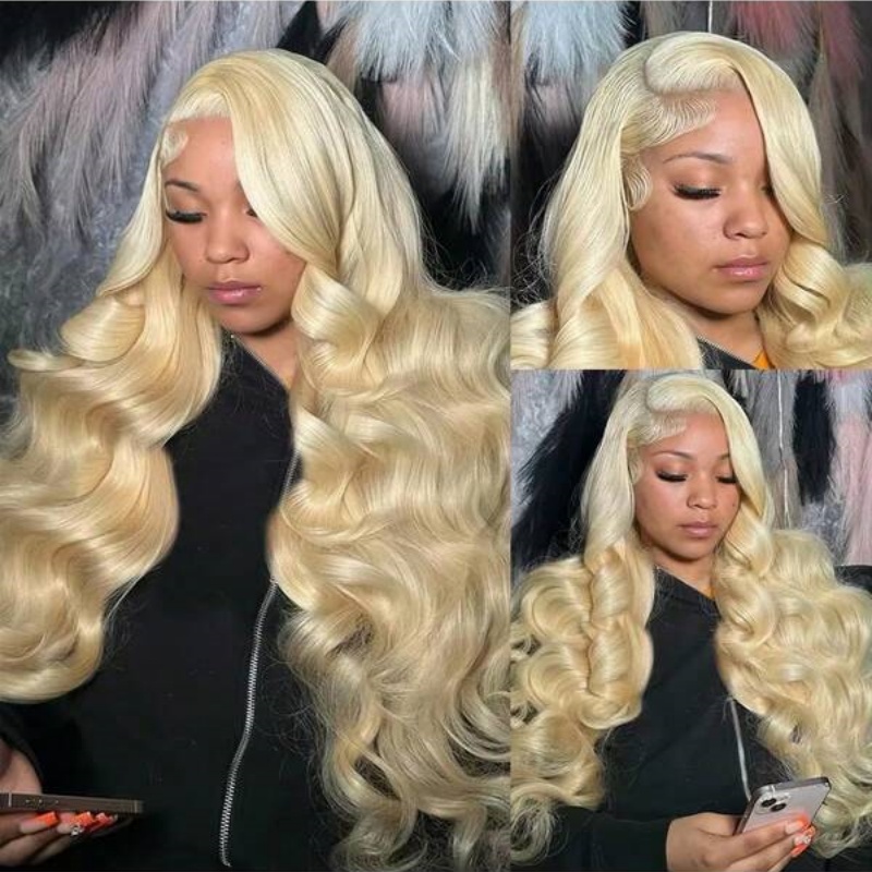 Wig Rambut Asli Honey Blonde 6 - 613 Blonde Body Wave Lace Front Wig ulasan dan harga