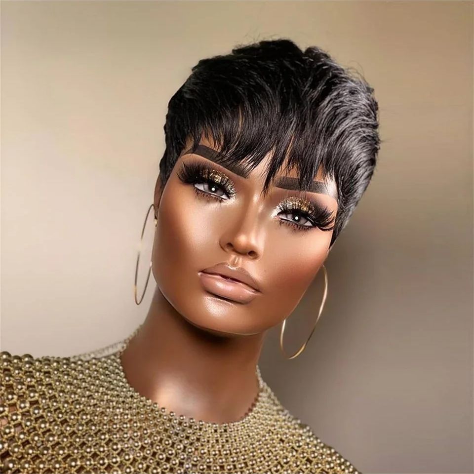 Wig Bob lurus pendek, potongan - Short Pixie Cut Wig Human Hair Cheap ulasan dan harga