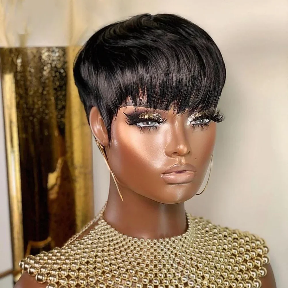 Wig Bob lurus pendek, potongan - Short Pixie Cut Wig Human Hair Cheap ulasan dan harga
