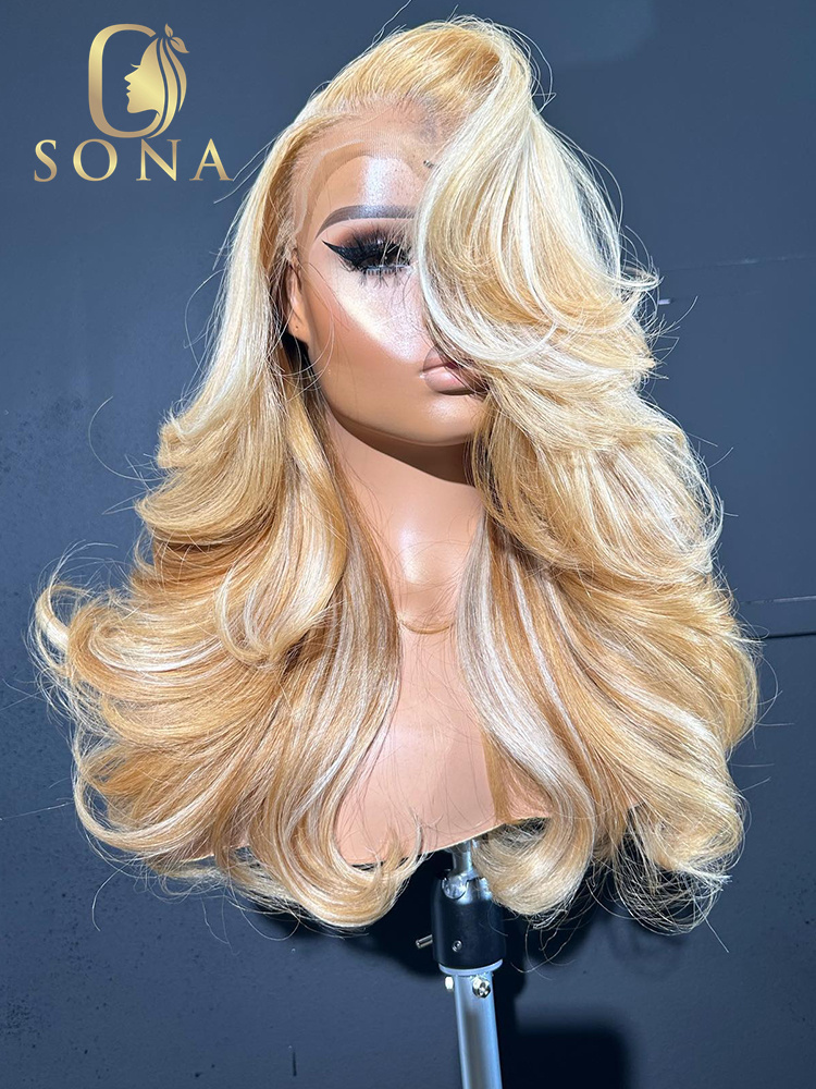 613 #   27 #   Wig Rambut Asli - 613 Blonde Body Wave Lace Front Wig ulasan dan harga