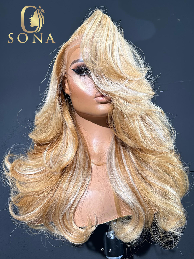 613 #   27 #   Wig Rambut Asli - 613 Blonde Body Wave Lace Front Wig ulasan dan harga