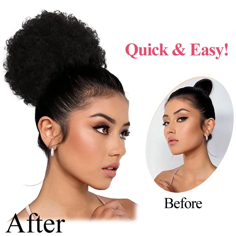 100% Rambut Manusia 8 Inci Pen - Drawstring Afro Curly Puff Ponytail ulasan dan harga