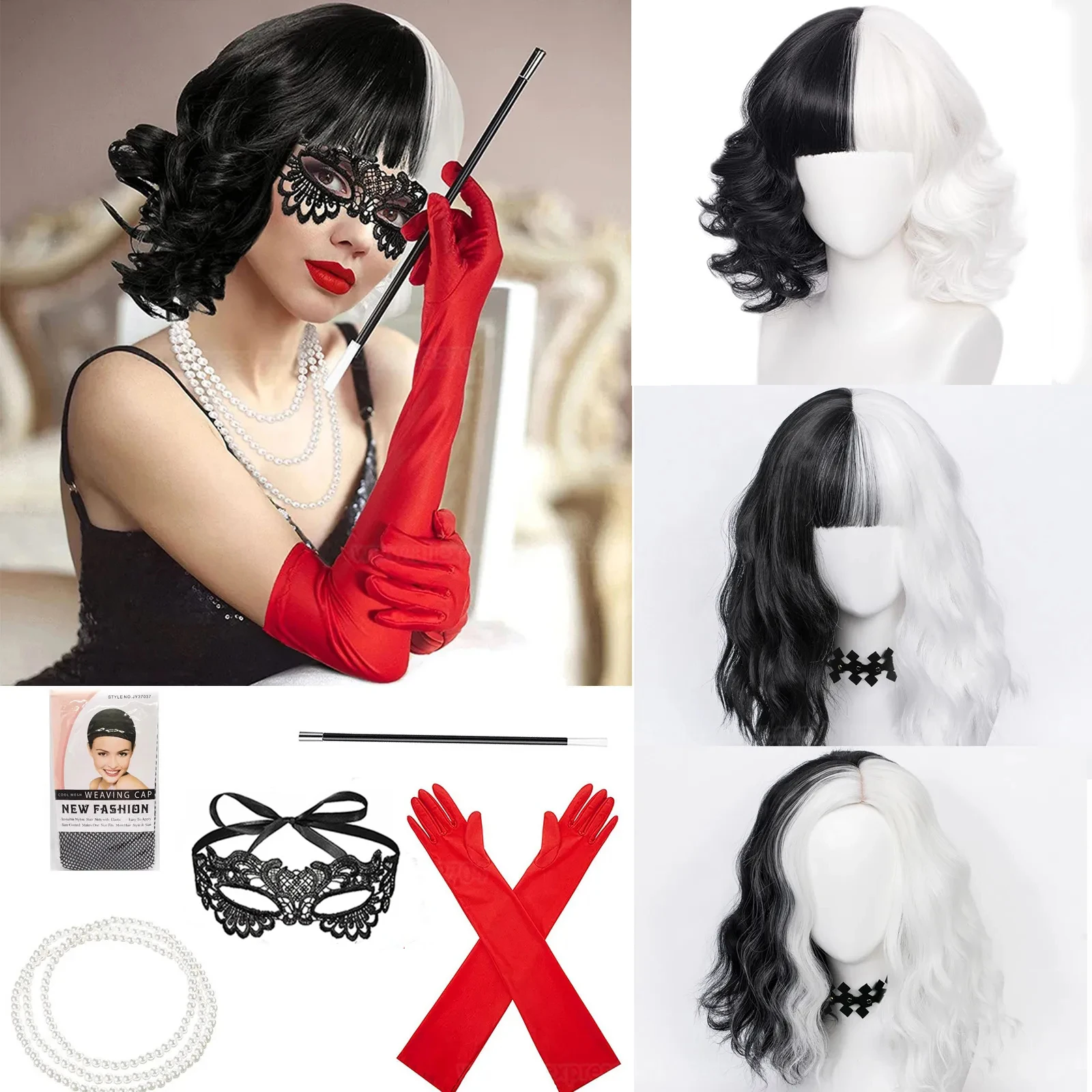 Wig Cosplay Anime Cruella de V - Synthetic Braided Wigs For Black Women ulasan dan harga