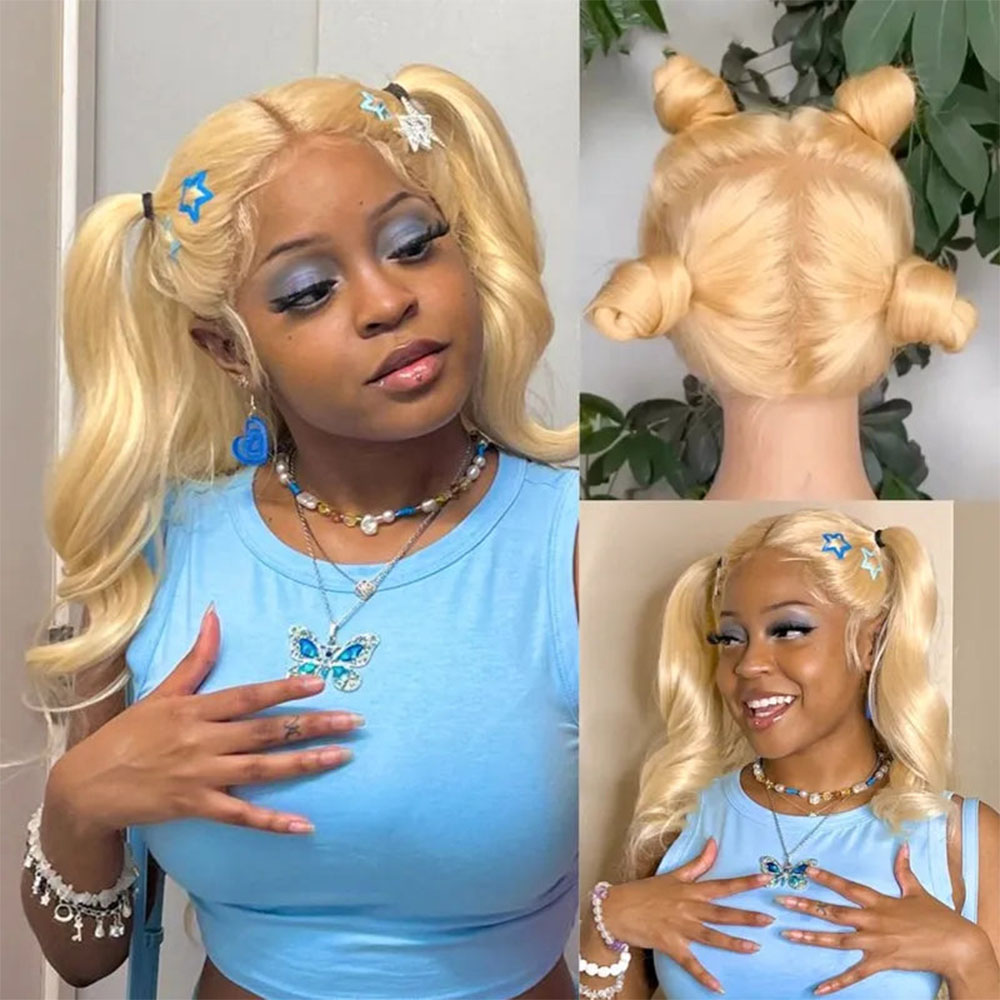 Wig Rambut Asli 613 Blonde 13x - 613 Blonde Body Wave Lace Front Wig ulasan dan harga