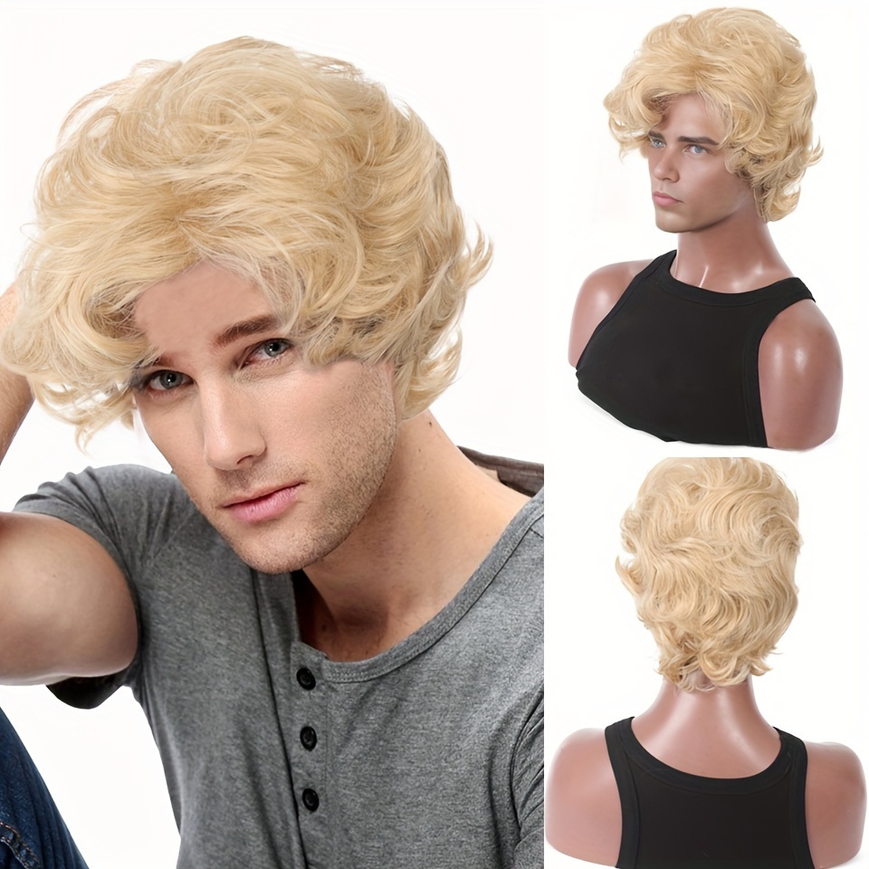 Wig Pirang Pria Wig Sintetis P - Synthetic Wigs ulasan dan harga
