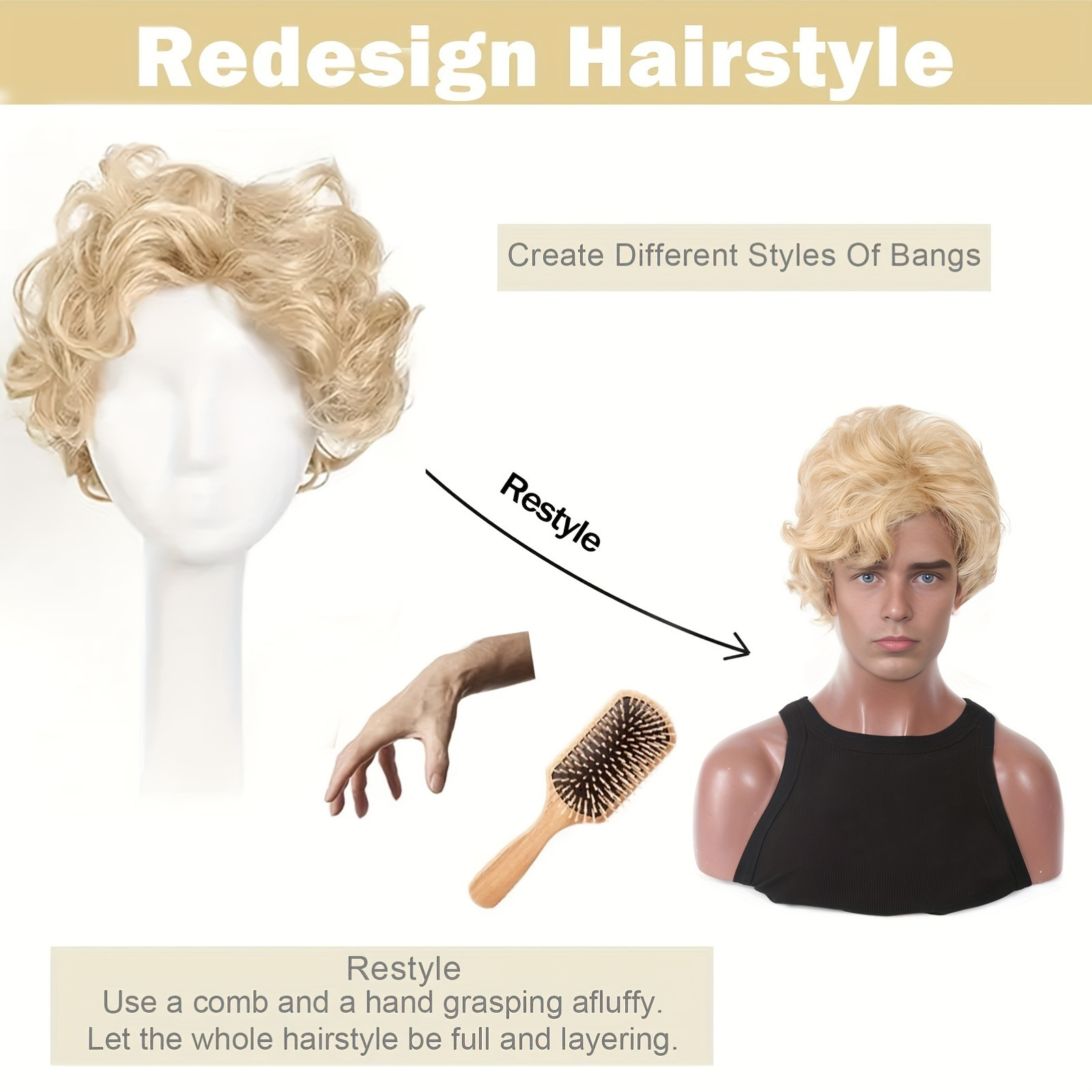 Wig Pirang Pria Wig Sintetis P - Synthetic Wigs ulasan dan harga