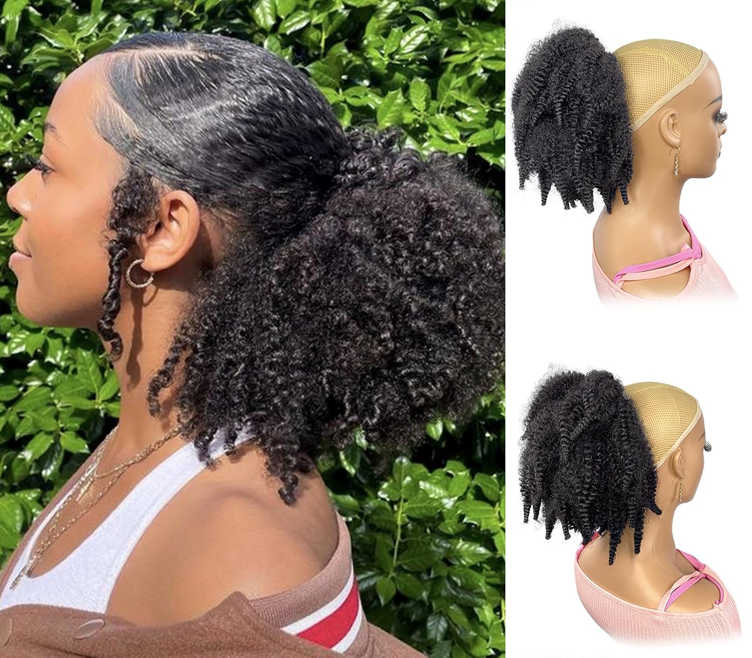 Rambut Marley Pendek 12 inci,  - Drawstring Afro Curly Puff Ponytail ulasan dan harga