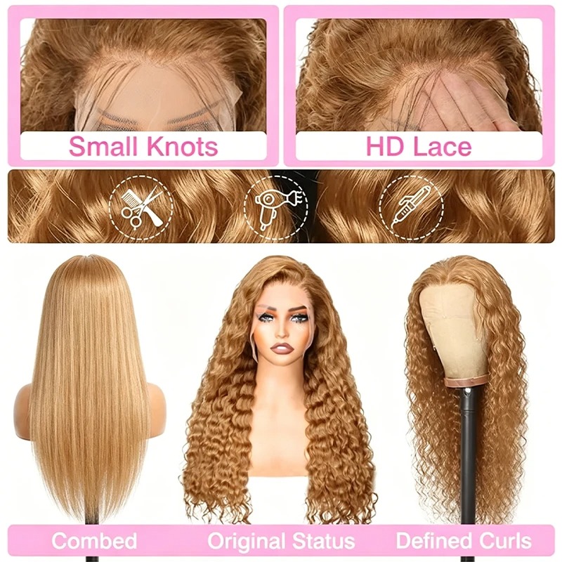 Wig Rambut Asli Pirang Madu 34 - Hd Lace Frontal Wig Human Hair Pre Plucked ulasan dan harga