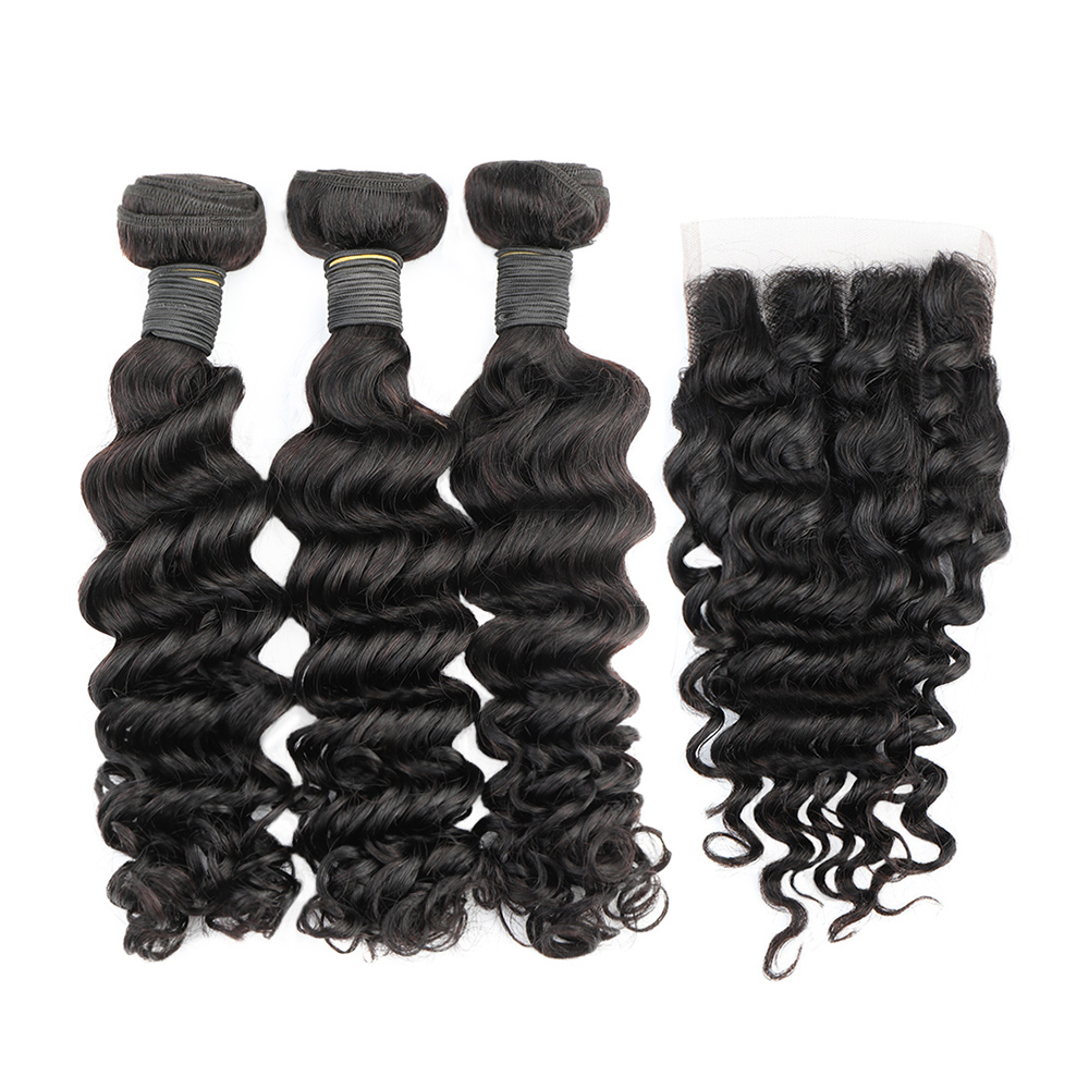Bundel gelombang dalam dengan  - Deep Wave 3 Bundles With Closure ulasan dan harga